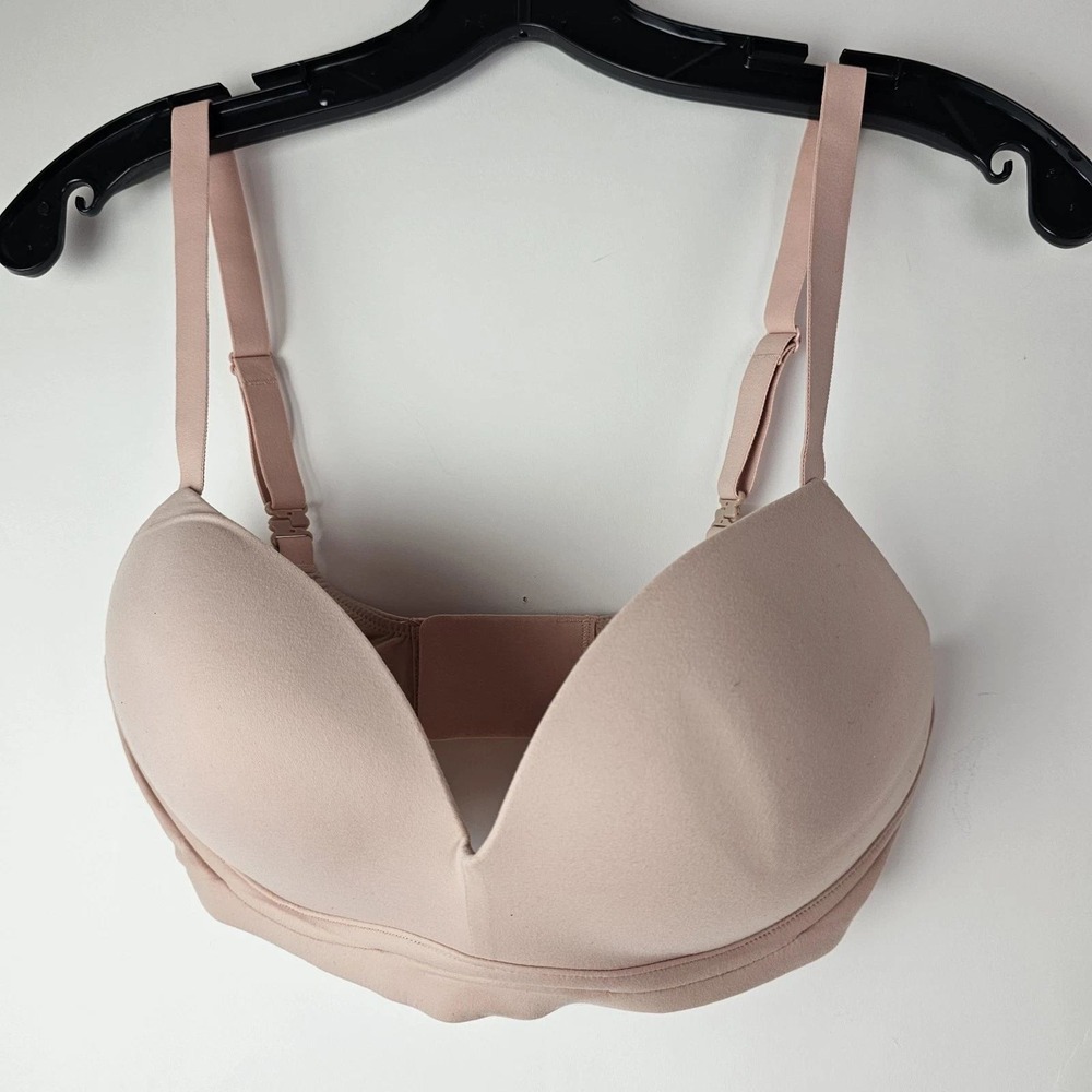 Dobreva Womens Wireless Padded T-Shirt Bra Beige 32DD Plunge Seamless Comfort